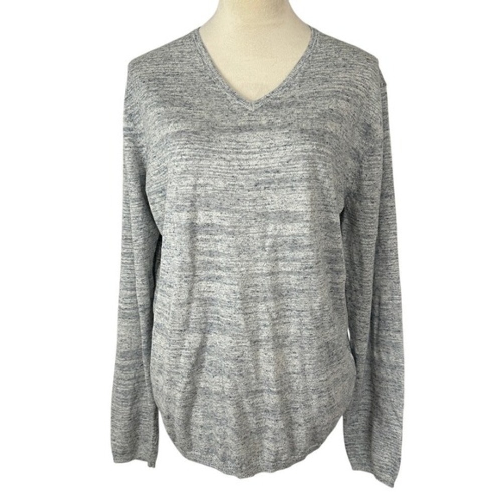 French‎ Connection V-Neck Sweater Lightweight Knit Pullover Heather Gray Medium